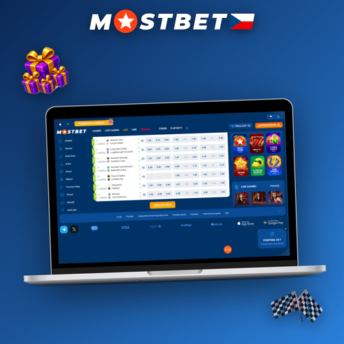 Mostbet desktop klient na notebooku se sportovními kurzy a sekcí kasino